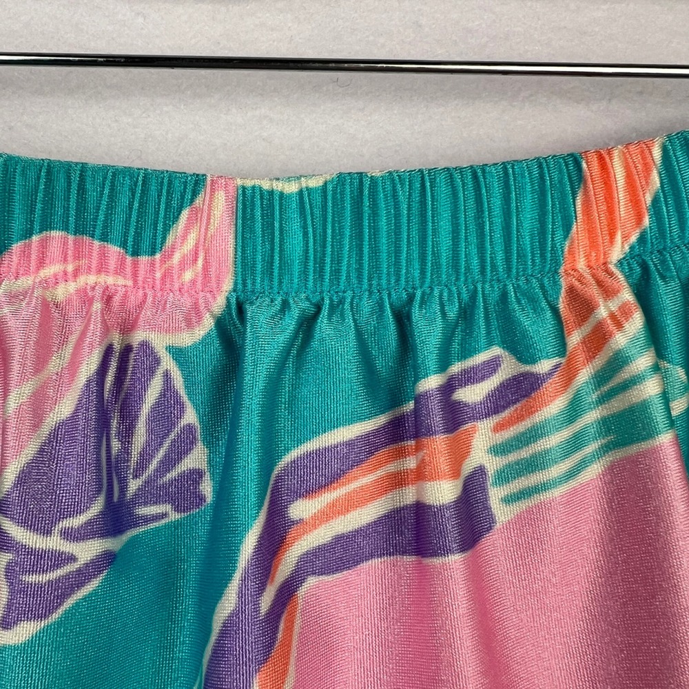 Stewart Vintage Tropical Leaf Print Faux Wrap Midi Skirt Pink Turquoise Med - Picture 6 of 11